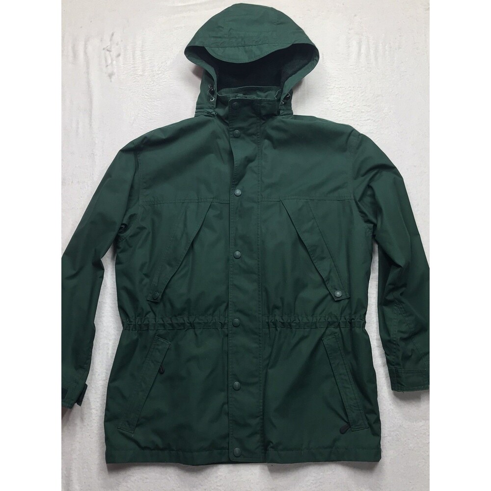 Vintage EDDIE BAUER Parka Men L Kelly Green Wool Blend Lining Hood Full Zip